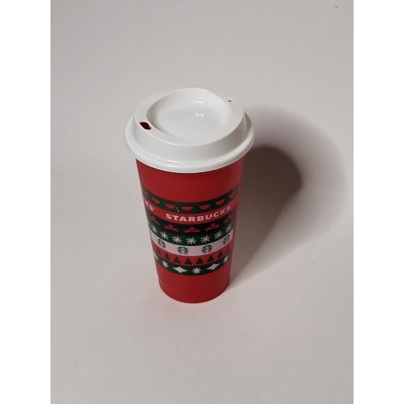 Starbucks Christmas Reusable Tall Cup With Lid Red Green White Mug Plastic - Picture 4 of 12